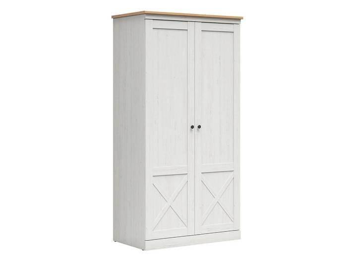 Petits-meubles Kleiderschrank 2 Türen Victoria Weiß und Holz, Holzwerkstoff, 103x201x58 cm, Schlafzimmer, Kleiderschränke