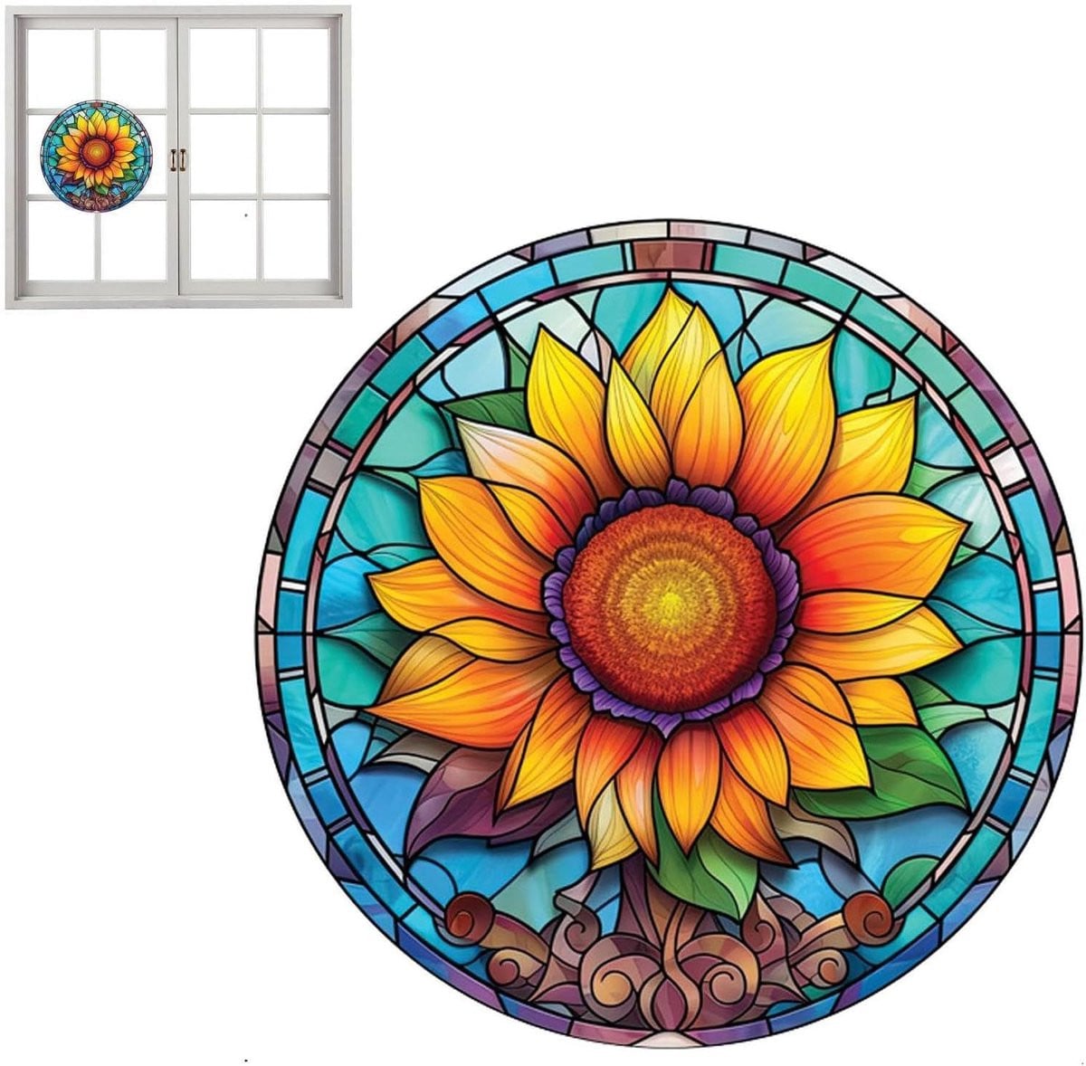 Raamfolie met Zonnebloem - Realistisch 3D Effect - Anti-botsing Raamstickers - 10 inch