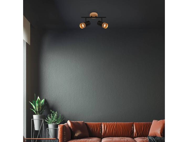 Plafondspot Plek GU10 zwart/hout 2-lamps Plek, dimbaar, zwart, Woon-/ Eetkamer, metaal, Modern, buitenspot