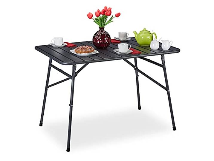 Relaxdays Table de Jardin Pliable\, de terrasse\, en métal\, HlP 74\,5 x 110 x 70\,5 cm\, carré\, Pliable\, Anthracite\, Robuste