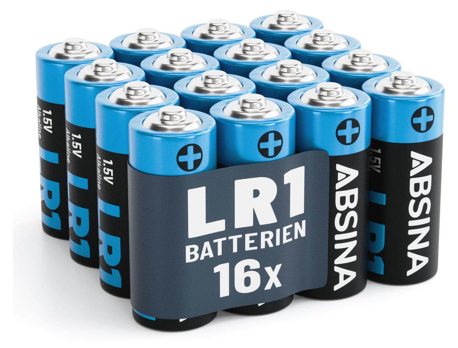 ABSINA 16 stuks LR1 N Lady batterijen, 1,5V alkaline, lekvrij en met lange levensduur