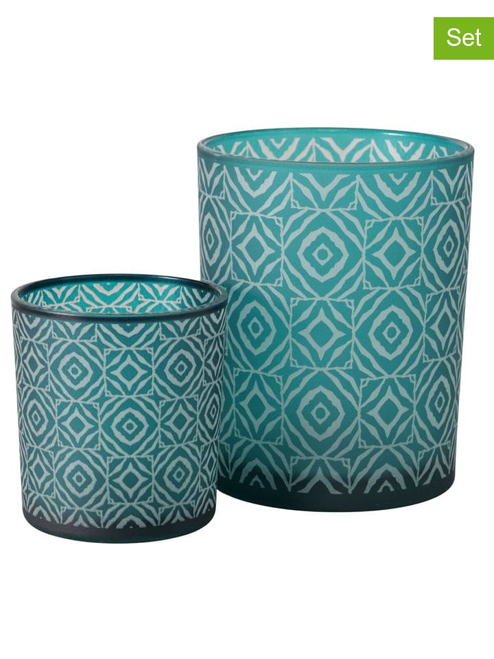Boltze 2er-Set: Windlichter "Azzurro" in Blau/ Türkis - onesize