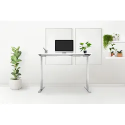 Schreibtisch elektrisch höhenverstellbar REC 160x60cm, Tischplatte Weiss mit Gestell Silber160x60