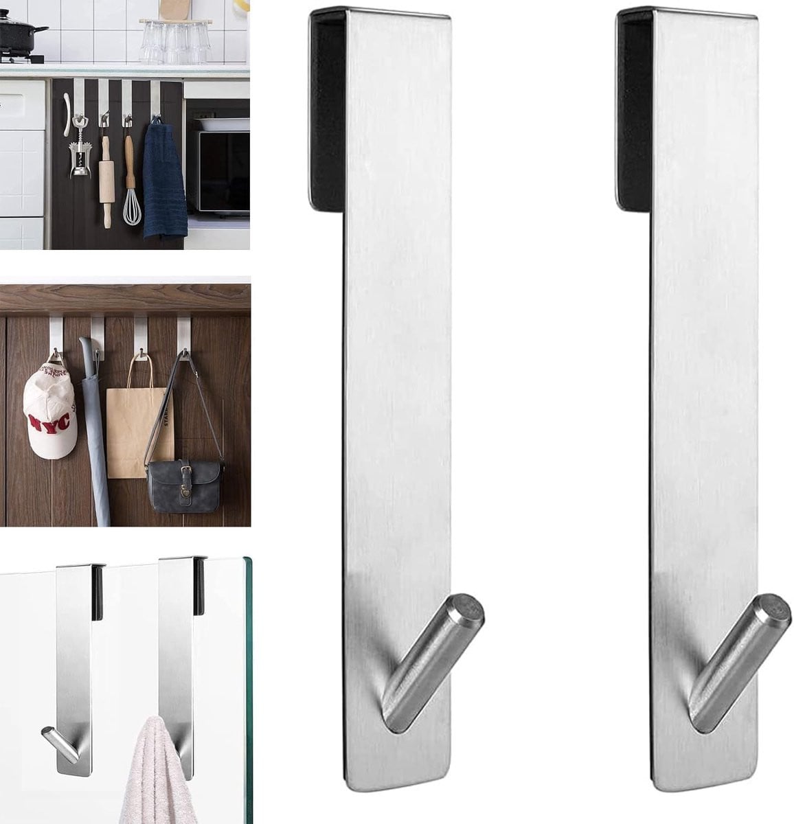Set van 2 zilveren douchewandhaken voor handdoeken en badaccessoires