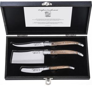 Laguiole-StyleDeVie Käsemesser Luxury Line, mit Edelstahlklinge, mit Olivenholzgriff, 3-teilig