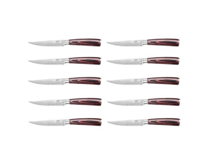 BEEFSTONE Steakmesser Set 10 teilig, Profi Kochmesser, Ergonomischer Holzgriff, Wellenschliff, Küchen-Steakmesser-Set