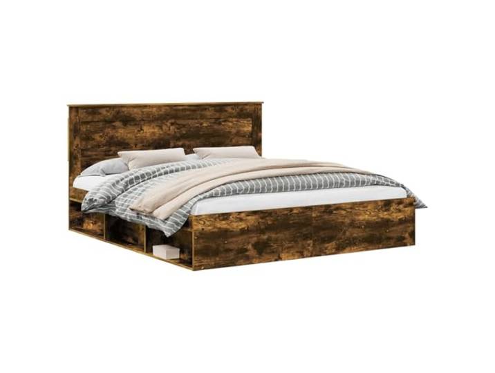 HMDNGOUT Bettrahmen 200x200 Kiefernholz Massiv, Geräucherte Eiche Optik, Moderner Lattenrost mit Massivem Kopfteil, Stabile Bauweise für Schlafzimmer