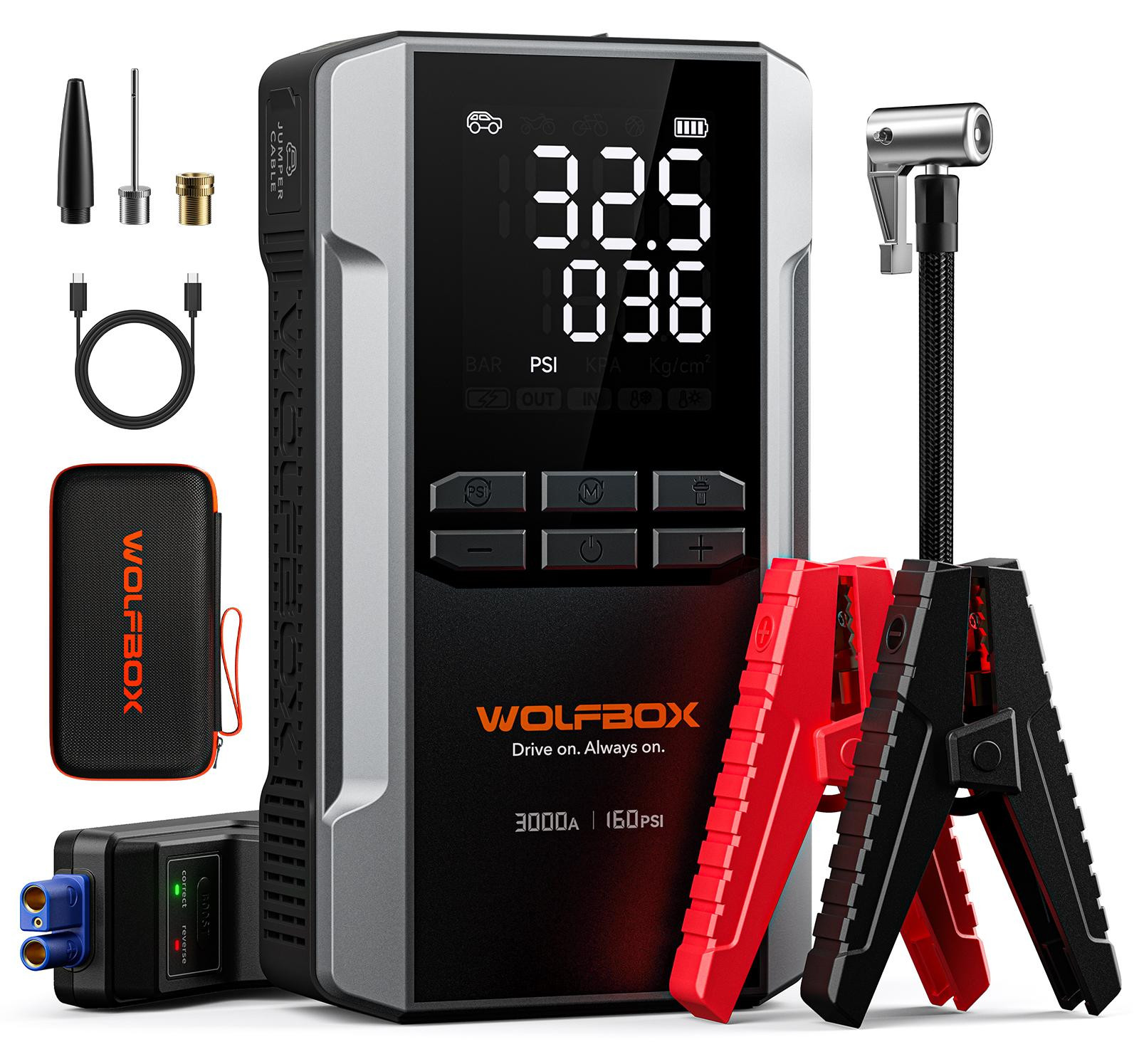 Selius Jumpstarter met Luchtcompressor - 3000A Startstroom - 16000 mAh Accu - Draagbare Auto Accu Booster