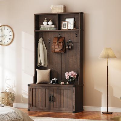 "Garvee 39.4"" Hall Tree with Bench and Shoe Storage - 76""H x 39.37""W x 15.75""D"