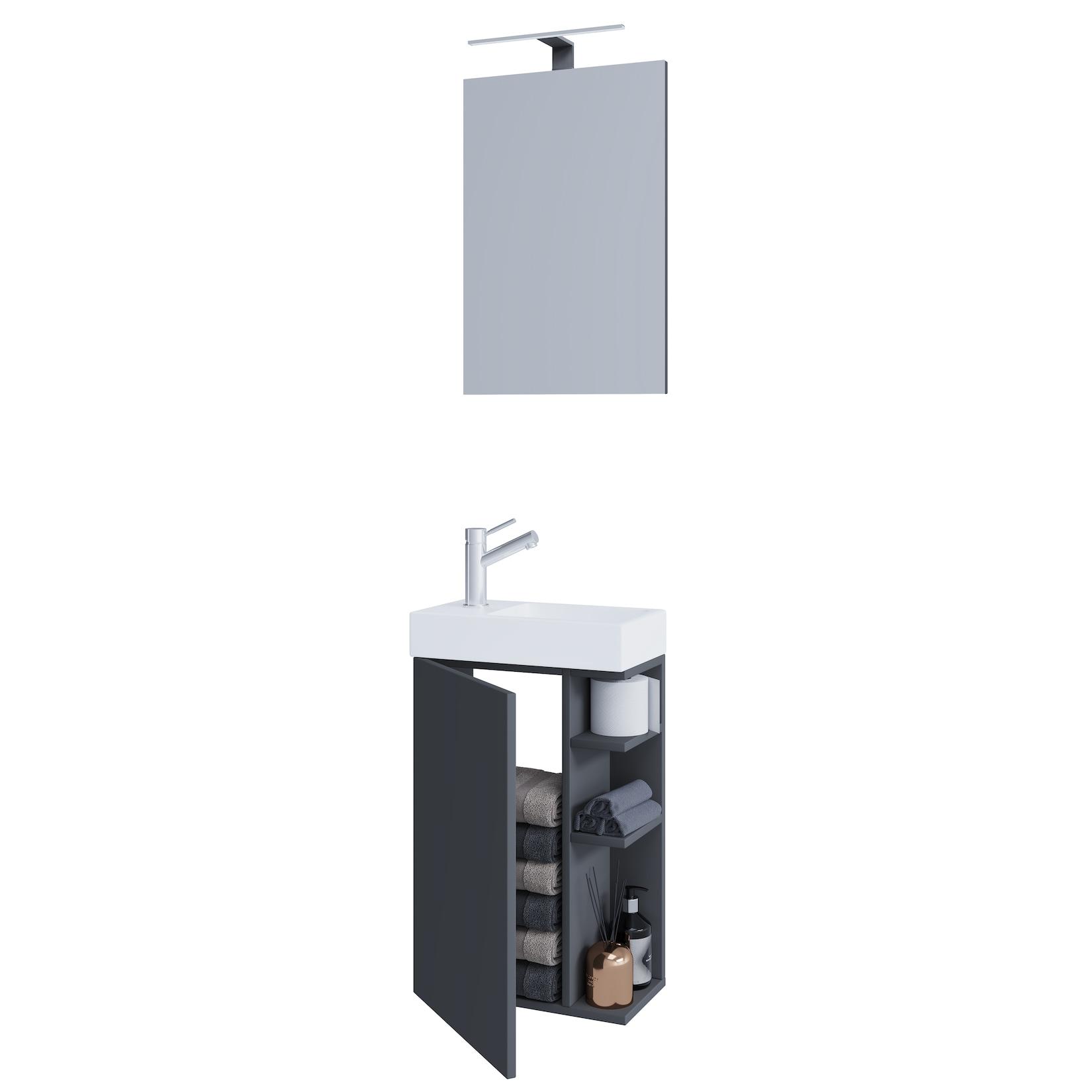 VCM 3-tlg Set Waschplatz für Gäste WC Gästebad Toilette Waschtisch mit Spiegel Badmöbel Badezimmer Set – Lumia