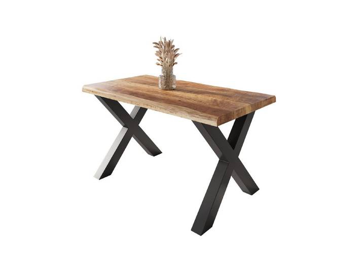 SAM® Esstisch Waves_X, Mangoholz, gedoppelte Tischplatte, Metallgestell X-Form, bis 3m