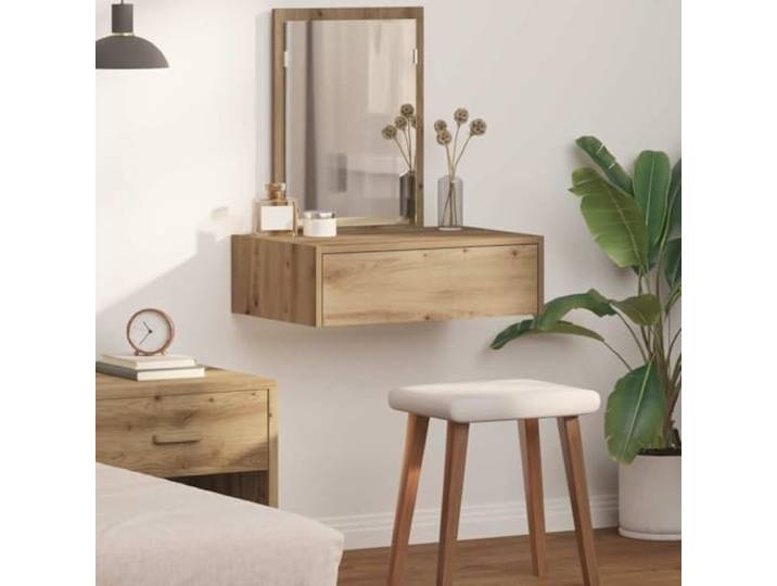 Schminktisch Braun 60x40x70cm Holzwerkstoff mit Spiegel und Schubladen Mit Spiegel, zwei Schubladen, matte Oberfläche, modernes Design, kompakte Abmessungen, pflegeleicht