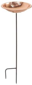 Achla Designs Hammered Copper Birdbath Bowl w/Stake, 13 Inch Diameter, Polished Copper Plated