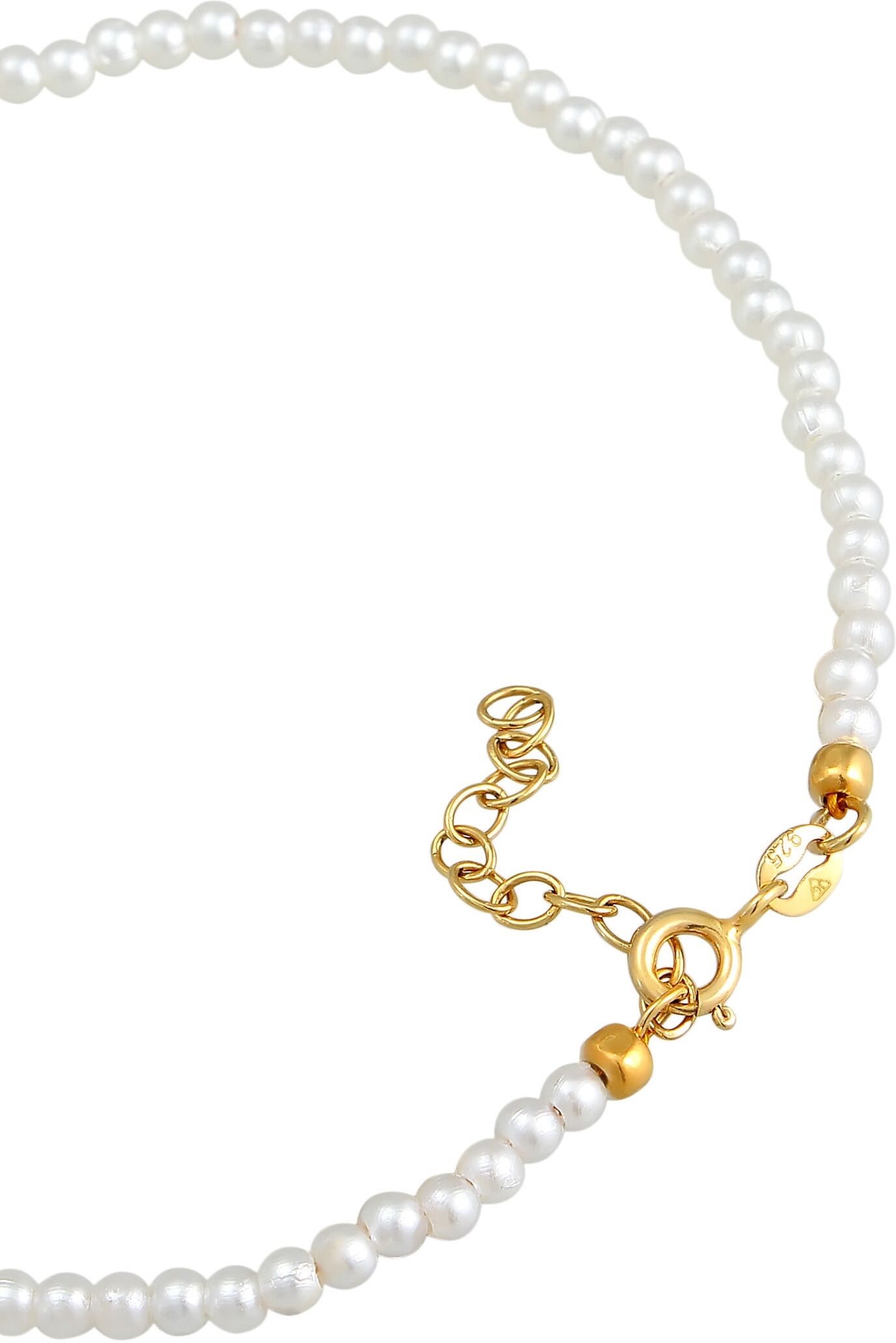 Fußkette ELLI "Fußschmuck Perlen Synthetisch Klassik Basic 925 Silber" Gr. 22, gold, Fußketten, Damen, Silber 925 (Sterlingsilber), Fußkette