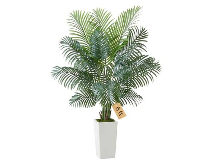 VEVOR Palmier Artificiel Areca\, 1\,8 m\, Plante Artificielle Tropicale en Pot Blanc\, Faux Arbre Tropical Palmier Areca\, Fausse Plante pour Décoration d'Intérieur\, Salon\, Bureau\, Intérieur et Extérieur