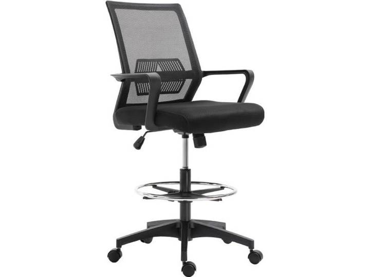 Fauteuil de bureau - Vinsetto - assise haute réglable pivotant 360° maille respirante tabouret - maille - 64x59x104-124cm - noir