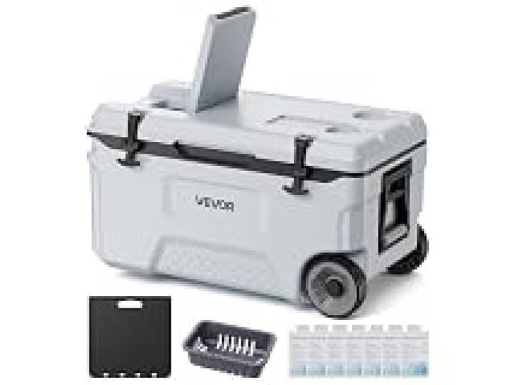 VEVOR Glacière Rigide 49 L, Glacière Passive Portable à roulettes, pour Aliments Boissons Camping Pêche Pique-Nique Barbecue Jardin, Boîte Isotherme Rigide Légère, Rétention du Froid jusqu'à 48 H