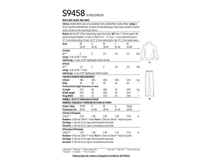 Simplicity Naaipatroon S9458 Gebreide jas en broek voor heren