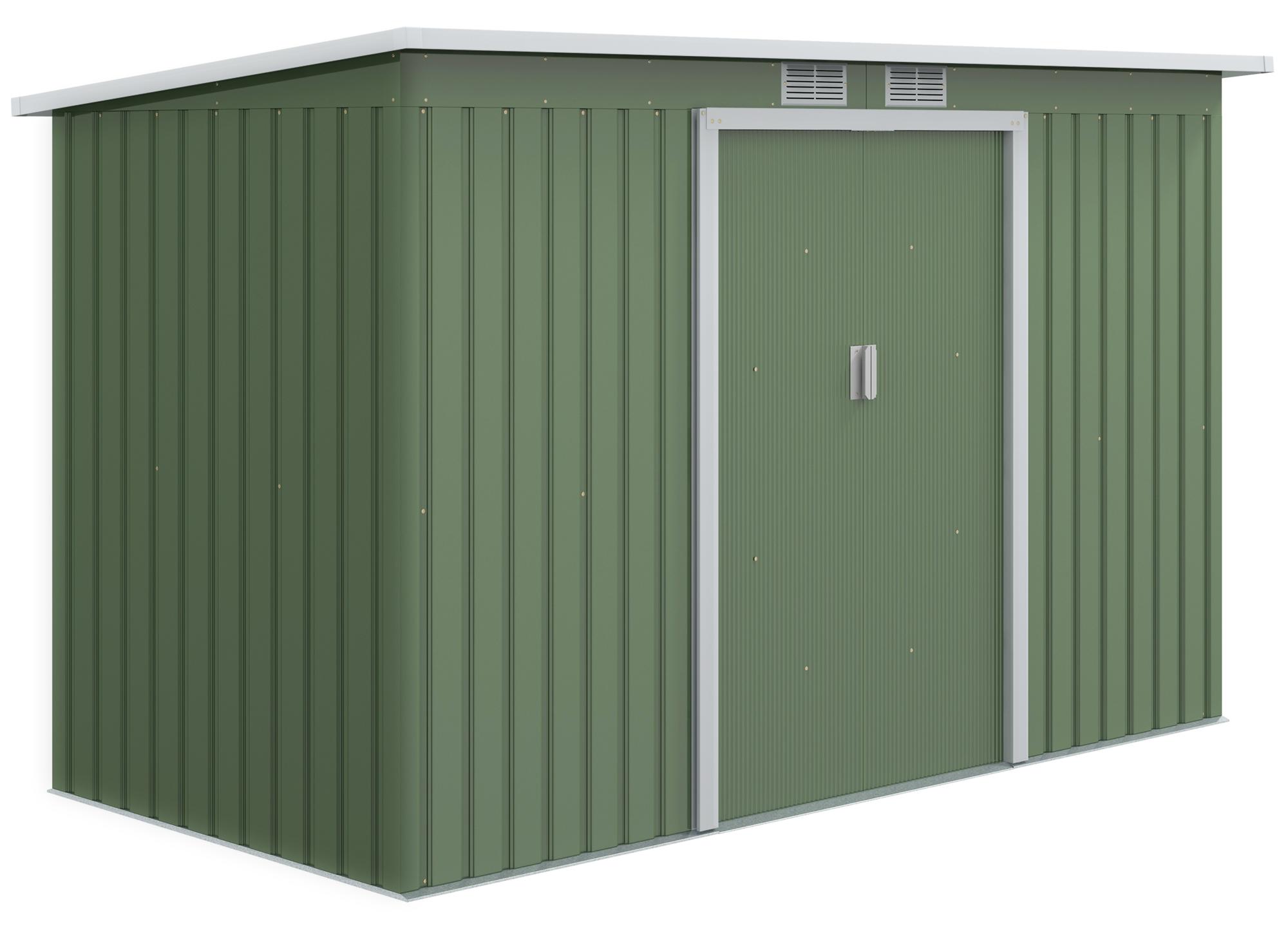 Moonbite Gartenschuppen 280x130x172 cm mit Schiebetür und Lüftungsgittern, folienbeschichtetes verzinktes Stahlblech mit Bodenkranz, 3,2 m², Hellgrün