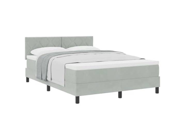 PUGYNBK Boxspringbett Hellgrau 140 x 200 cm Samt Verstellbares Kopfteil, Lamellenrahmen, Kunstleder, Kiefernholz, Innengebrauch