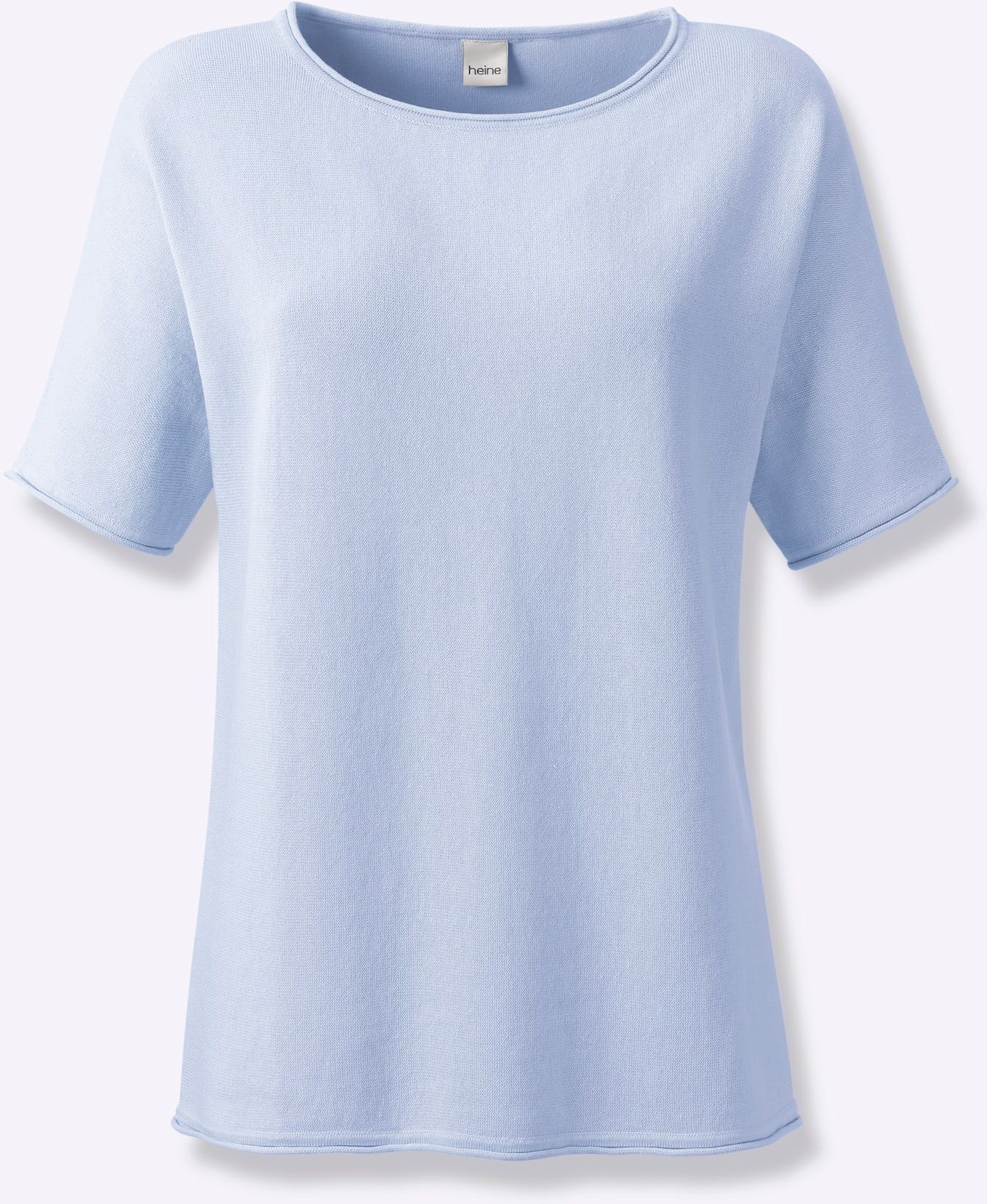 Rundhalspullover HEINE "Pullover", Damen, Gr. 44, weiss (hellblau), 100% Baumwolle, unifarben, Pullover Rundhalspullover hellblau 44
