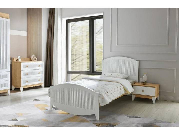 JVmoebel Jugendzimmer-Set Weißes Kinderzimmer Set aus Holz mit Bett und Möbeln, (3-tlg., 3tlg. Set (Bett + Nachttisch + Kommode), Made in Europa