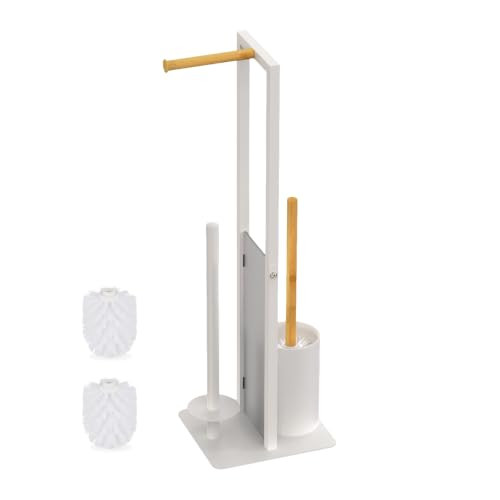 Relaxdays toiletbutler wc-rolhouder met toiletborstelhouder en reserverolhouder, wit