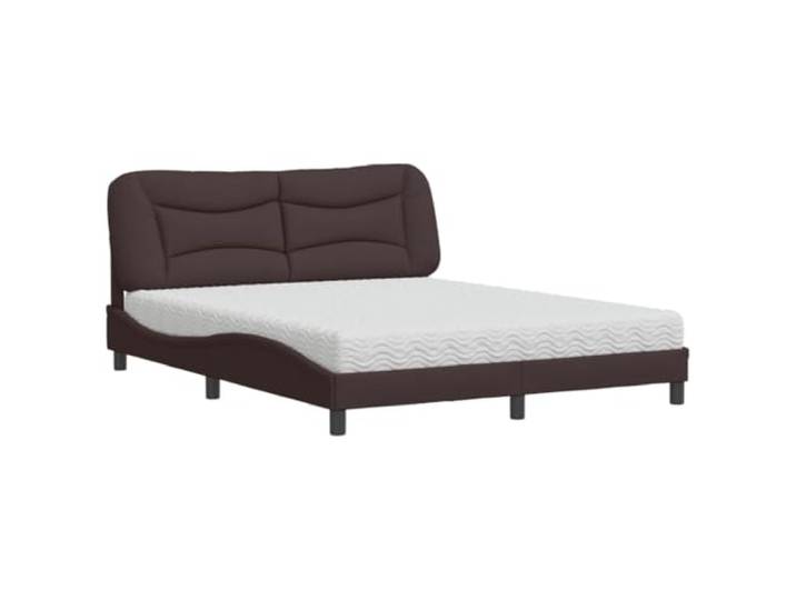 KTHLBRH Bett mit Matratze Hvar Dunkelbraun 160 x 200 cm Stoff Lattenrost aus Sperrholz, gepolstertes Kopfteil, gewelltes Design, Kissen Kopfteil aus PP-Faser, Gestell aus Metall und