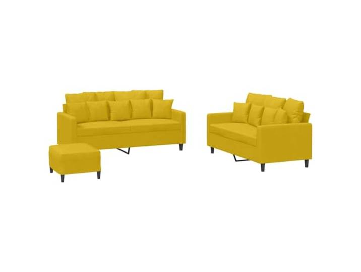 Coespram 3-tlg. Sofagarnitur mit Hocker Samt Gelb Couch Set Gemütliche Polsterecke fürs Wohnzimmer mit weicher Polsterung, Metallbeinen und praktischem Fußhocker für Ruhezonen.