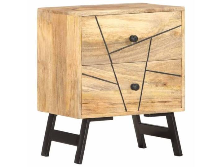 fsahslih Nachttisch Massivholz Mango 40x30x50 cm Beine aus Stahl Rustikaler Nachtschrank fürs Schlafzimmer mit 2 Schubladen und Kippschutz für mehr Ordnung und Sicherheit im Alltag.