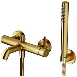 Omnires, Duscharmatur + Badewannenarmatur, y - badkraan met accessoires, geborsteld goud