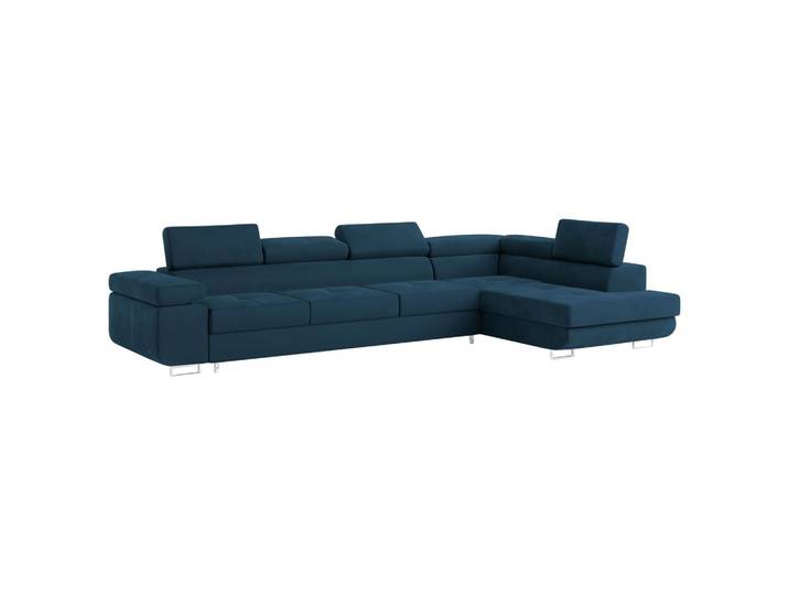 ECKSOFA VICENTE Blau Velours-Stoff mit Schlaffunktion