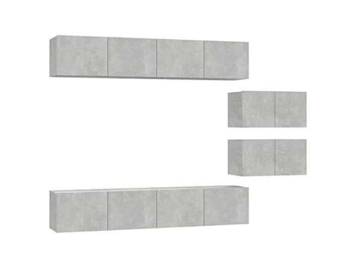GKHPYURE TV-Möbel-Set, 6-teilig, Grau, Beton, Holz, mehrschichtig Wanddesign, großer Raum, 4 Stück 80 x 30 x 30 cm, 2 Stück 60 x 30 x 30 cm