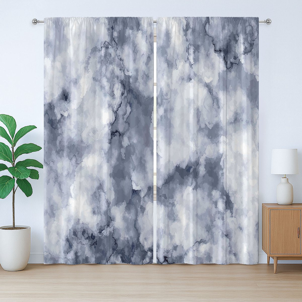 ABAKUHAUS Marmeren Rustiek Gordijn Kadett Blauw, Wolkachtig, 280 x 260 cm