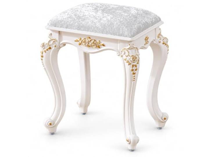 JSWHYBD Vintage Schminkhocker im Barockstil, Polsterhocker für Schminktisch Florale Verzierungen, geschwungene Beine und weicher Sitz für Schlafzimmer und Ankleidezimmer(J)