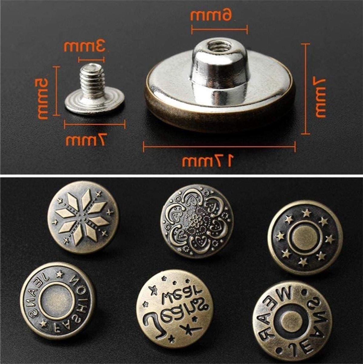 20 sets metalen vervangende schroefknoppen voor kledingreparatie in multicolor