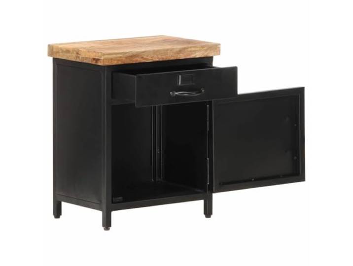 KFGWERSTY Nachttisch Braun 40 x 30 x 52 cm aus massivem Mangoholz Raues Massives Mangoholz mit natürlichem Finish, schwarz pulverbeschichteter Stahl und Eisen, 1 Schublade und 1 Tür, fürs
