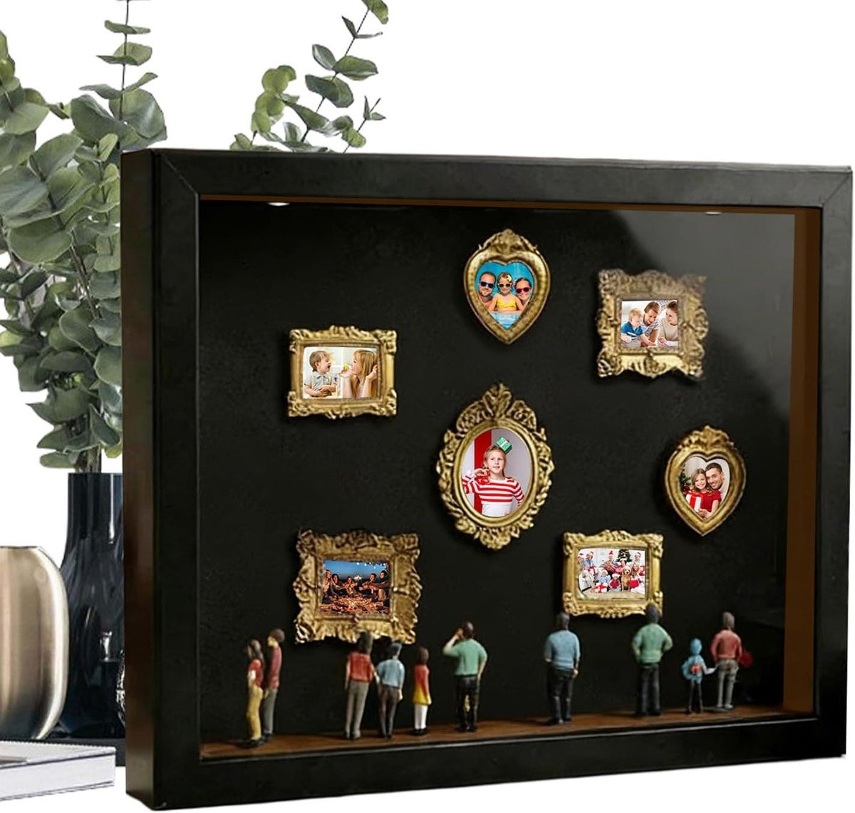 Mini Museum Display Houten Fotolijst met Verlichting - Zwart - 22,7 x 31,4 cm