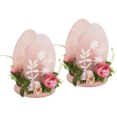 Teelichthalter I.GE.A. "Ei", rosa, B:12cm H:16cm, Glas, Kunststoff, Polyester, Kerzenhalter, Teelichthalter, 2er Set Windlicht Osterhase Glas Holz Kerzenleuchter Frühlingskranz 3D