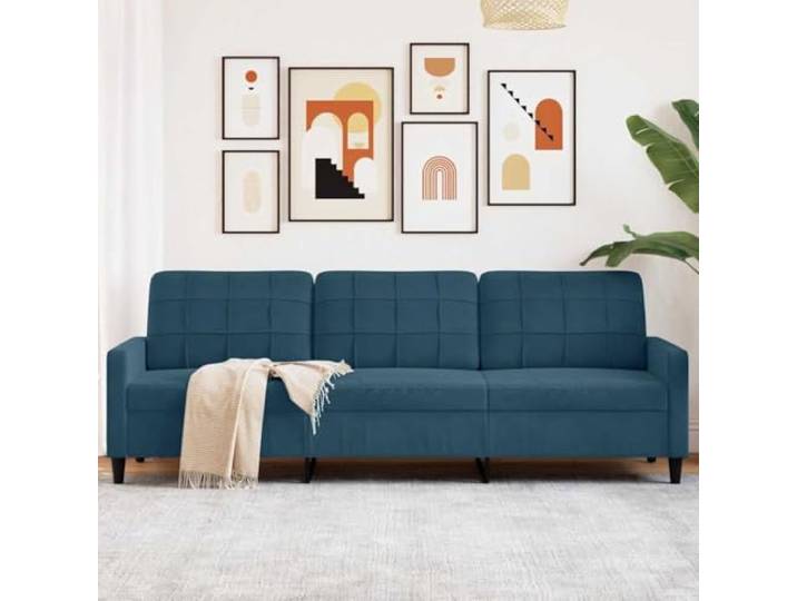 HEFZGDB 3-Sitzer-Sofa Blau 210 cm Samtstoff Metallgestell Polsterung Wohnzimmer Komfort – Weiches Velours Design für Entspannung Fernsehen Lesen Stabilität