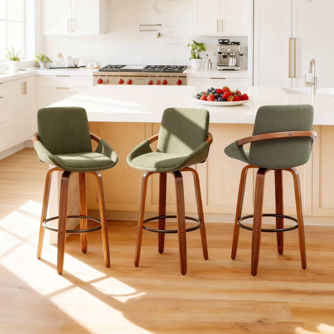 Blue Elephant Swivel Upholstered Bar Stool Green/Corduroy Bar Stool (76.2cm Seat Height)