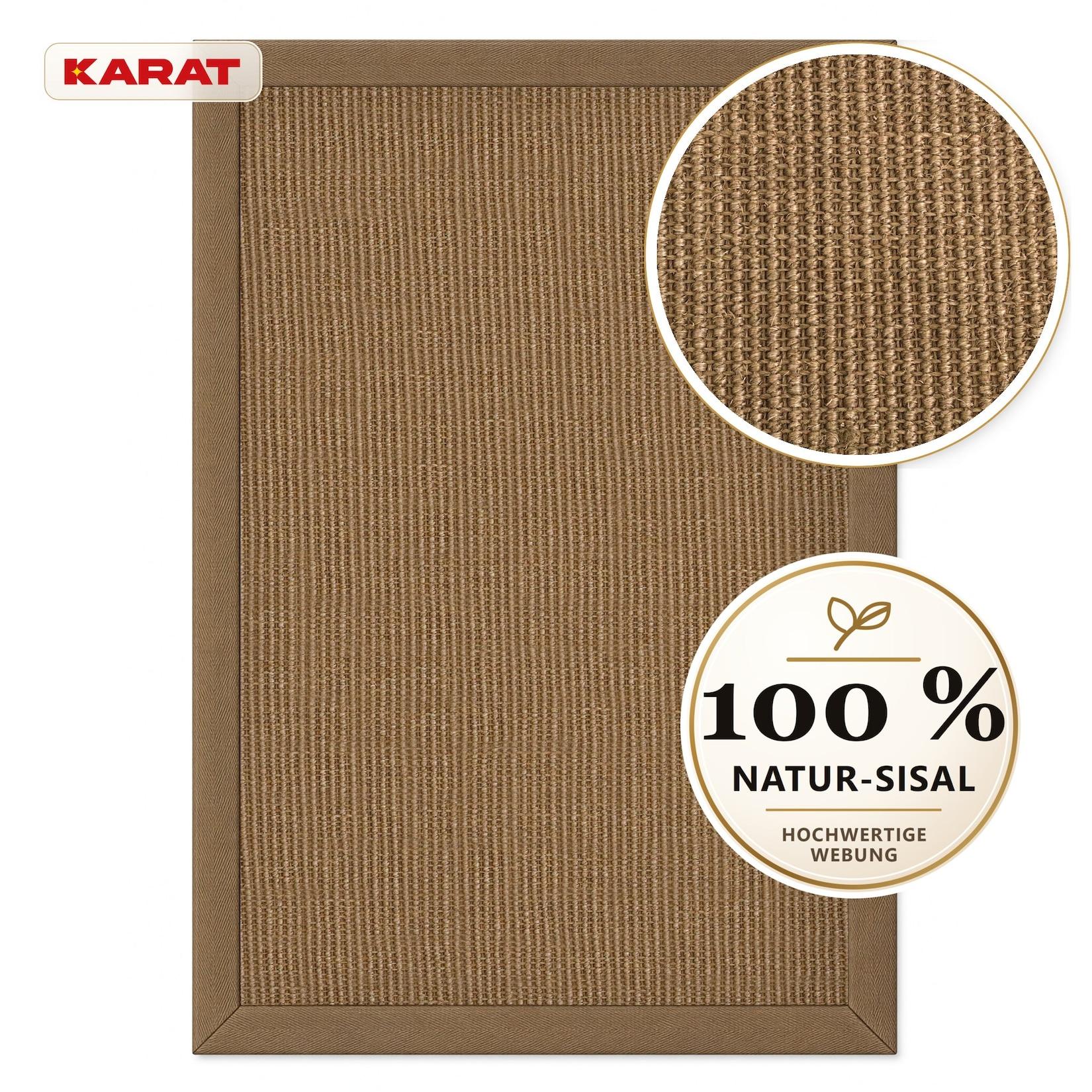 Karat Sisal-Teppich Goa Naturteppich aus 100 % Sisal mit Stoffbordüre Taupe