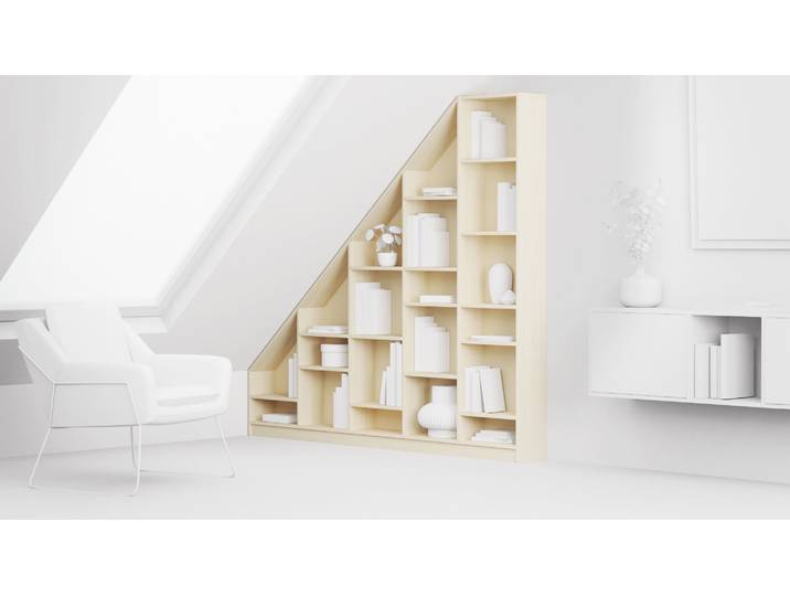 Dachschrägenregal nach Maß - Regal unter Schräge mit vielen Optionen Premium Dekore Sand­beige