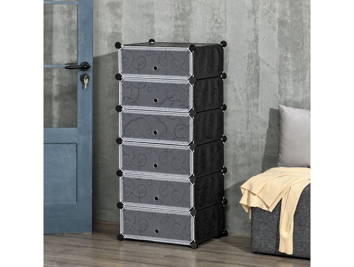 HOMCOM Meuble à Chaussures Modulable 6 Cubes Empilables Noir