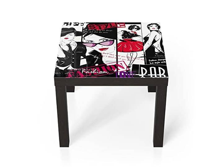 DEQORI Glastisch schwarz klein 55x55 cm Motiv Mannequin Zeichnungen ausgefallener Beistelltisch aus Glas Hochglanz Couchtisch fürs Wohnzimmer moderner Couch Tisch mit Design