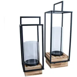Laterne "Industrial Modern", 2er Set, Farbe schwarz/ Holz