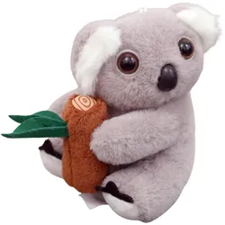 Plüsch Koala Schlüsselanhänger mit Ast Grau Karabiner Gold 12cm