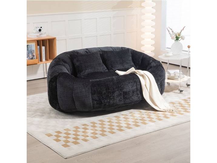 SENVIRO-Sofa 2 places-Lounge en chenille noire-150x95x63cm-Noir