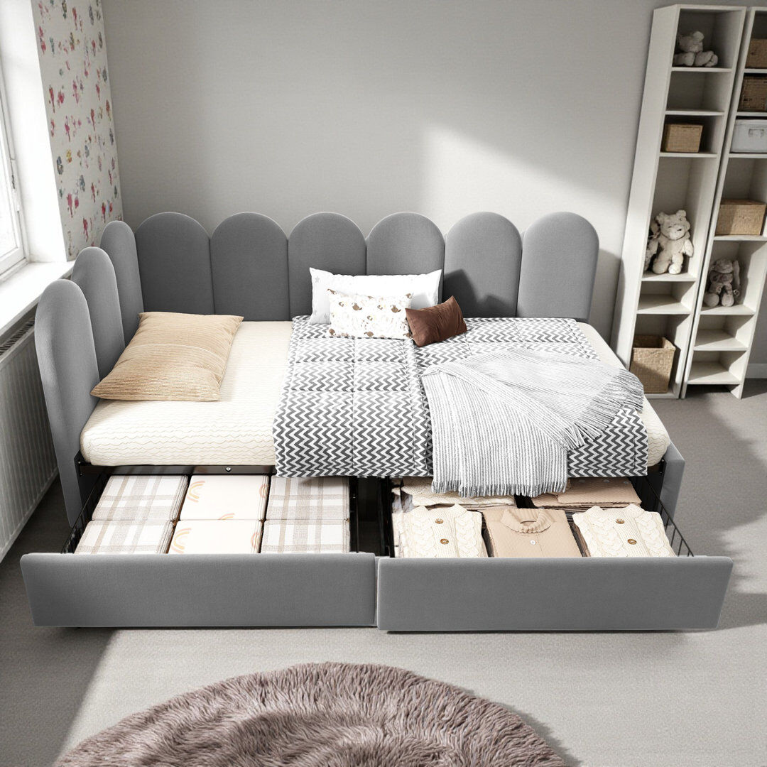 Canora Grey 3ft Daybed Sofa Bed With 2 Drawers Velvet Grey 76cm H X 94cm W X 199cm L