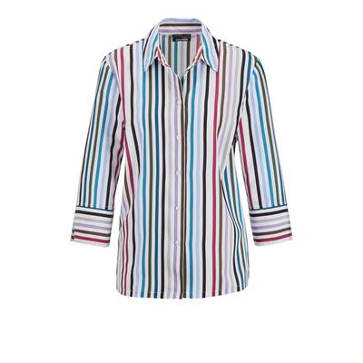 Hemdbluse GOLDNER "Blusenshirt mit Streifenmuster", Damen, Gr. 52, bunt (bunt, gestreift), Obermaterial: 100% Polyester PES., Modisch, gerade, Manschette, Blusen Hemdbluse, Knopfleiste
